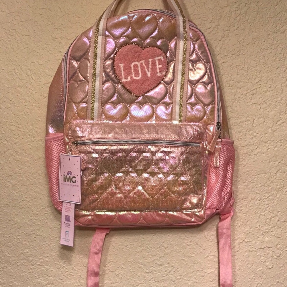 Brand New - iMG Pink Irridescent Sequin 16 inch Backpack